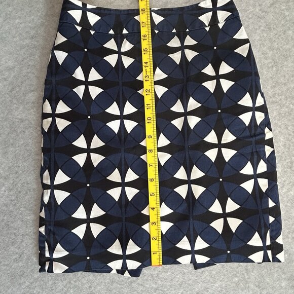 ANN TAYLOR Petite Pencil Skirt 00P Blue White Black Geo Print Cotton Blend Lined - Picture 5 of 7